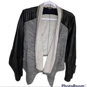 Torrid Womens faux leather knit draped cardigan jacket size 1x wrap biker travel